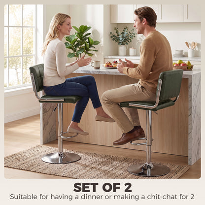 Bar Stools Modern PU Leather Adjustable Breakfast Bar Stools Backrest Set of 2 Green