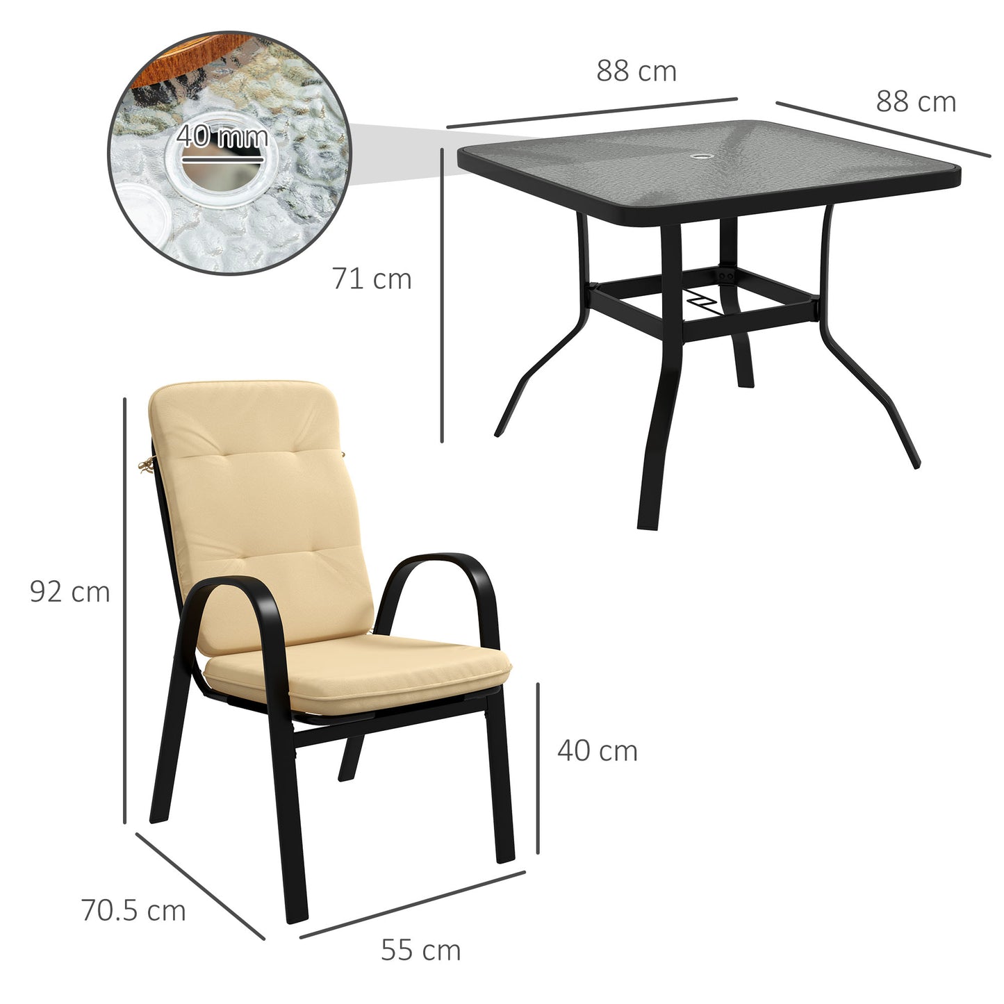 5 Pieces Outdoor Square Garden Dining Set for Small Garden with Tempered Glass Dining Table 4 Cushioned Armchairs