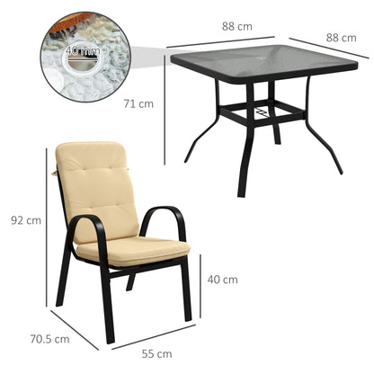 5 Pieces Outdoor Square Garden Dining Set for Small Garden with Tempered Glass Dining Table 4 Cushioned Armchairs
