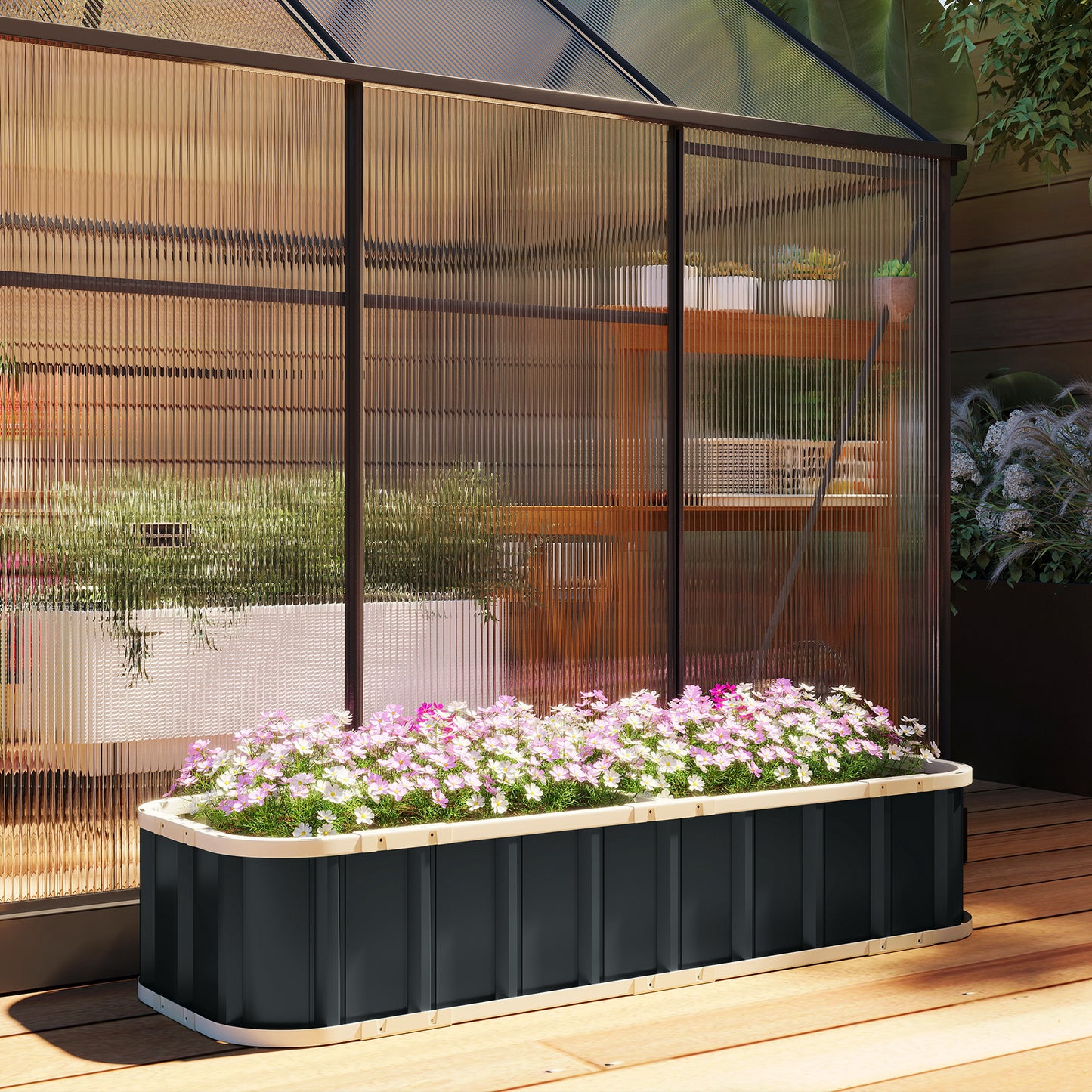 Galvanised Raised Garden Bed, 5 x 2 x 1 ft Metal Planter with Gloves and Folded Edging, Dark Grey