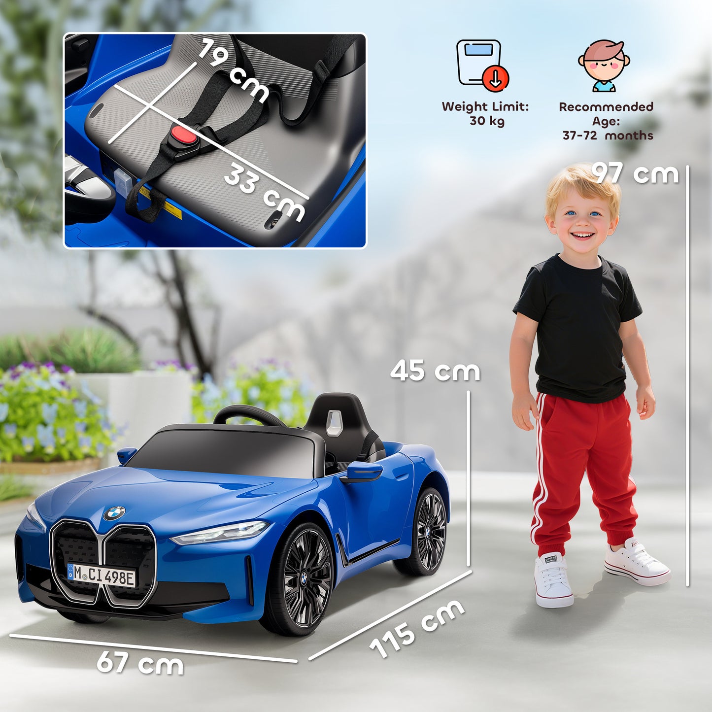 BMW i4 Licensed 12V Kids Electric Ride-On Car, Blue