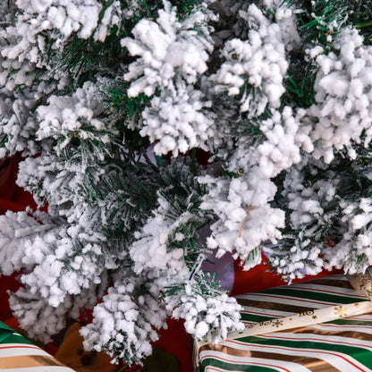 4FT Prelit Artificial Snow Flocked Christmas Tree with Warm White LED Light, Holiday Home Xmas Decoration, Green White