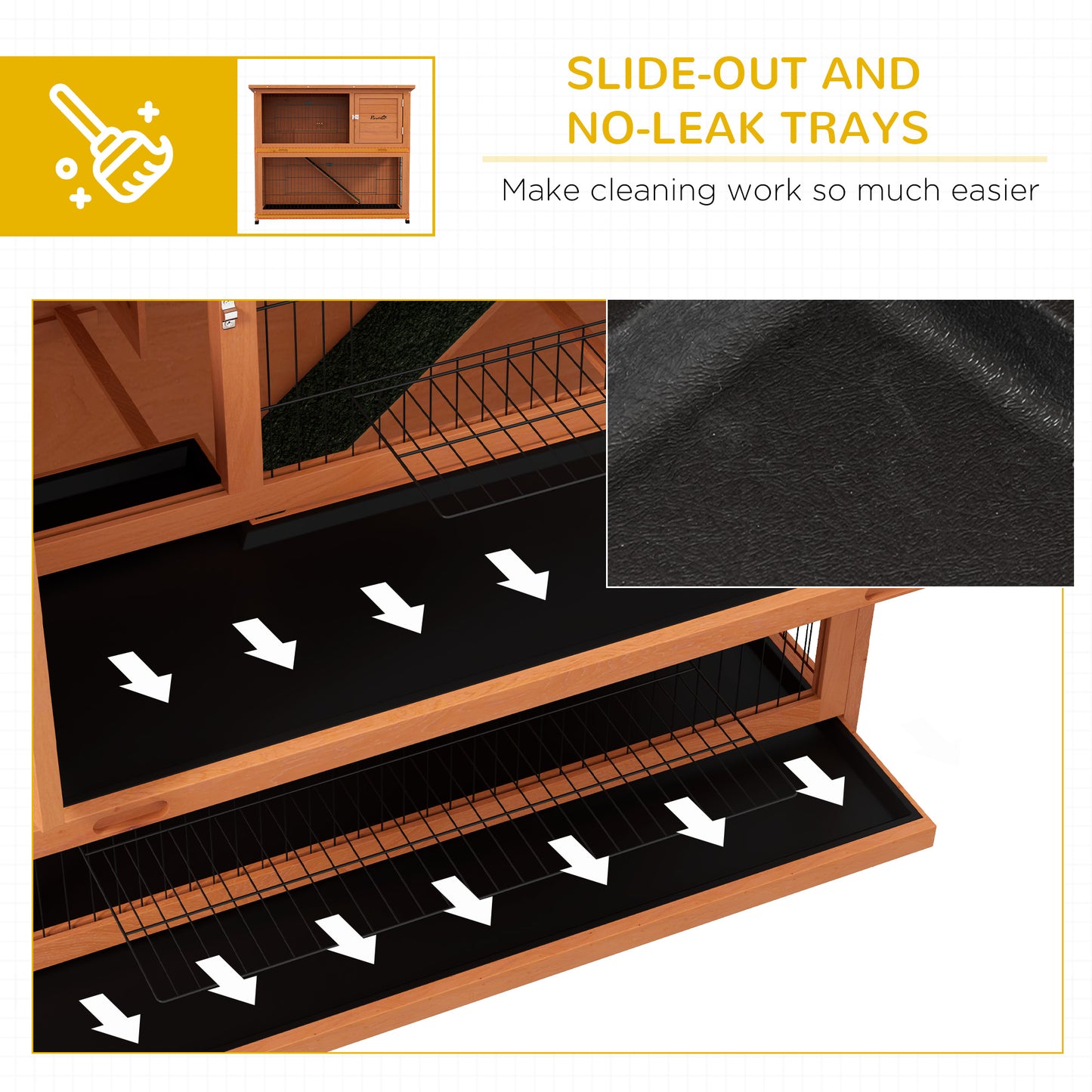 Two-Tier Antiseptic Wood Rabbit Hutch, 102cm Guinea Pig Hutch with Run - Orange