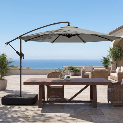 3 m Garden Cantilever Parasol with Cross Base, Sandbag, 360° Rotating Overhanging Banana Umbrella, Grey