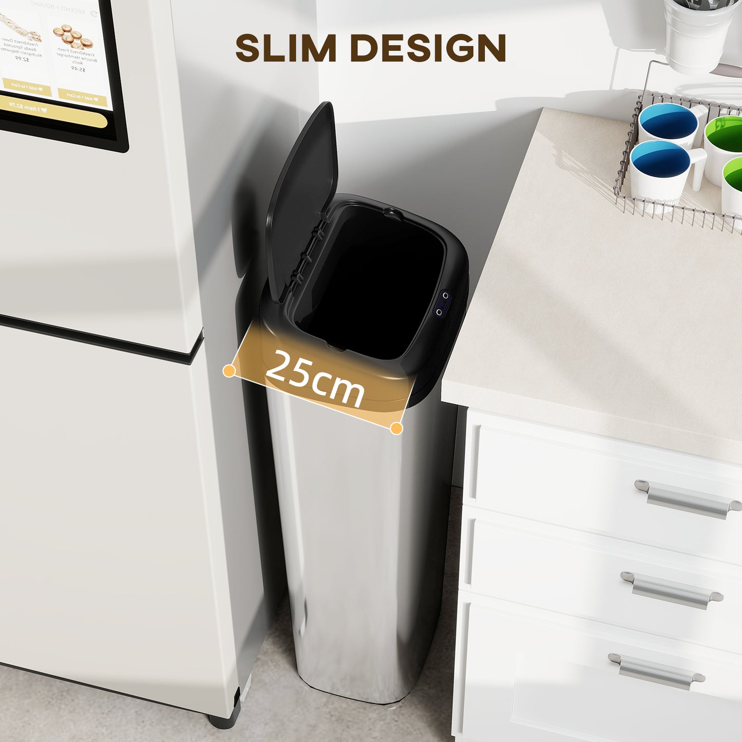 50L Stainless Steel Sensor Bin - Silver Tone