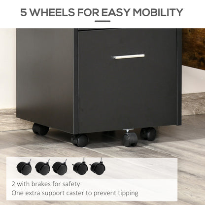 Lockable Two-Drawer Filing Cabinet, with Wheels - Black
