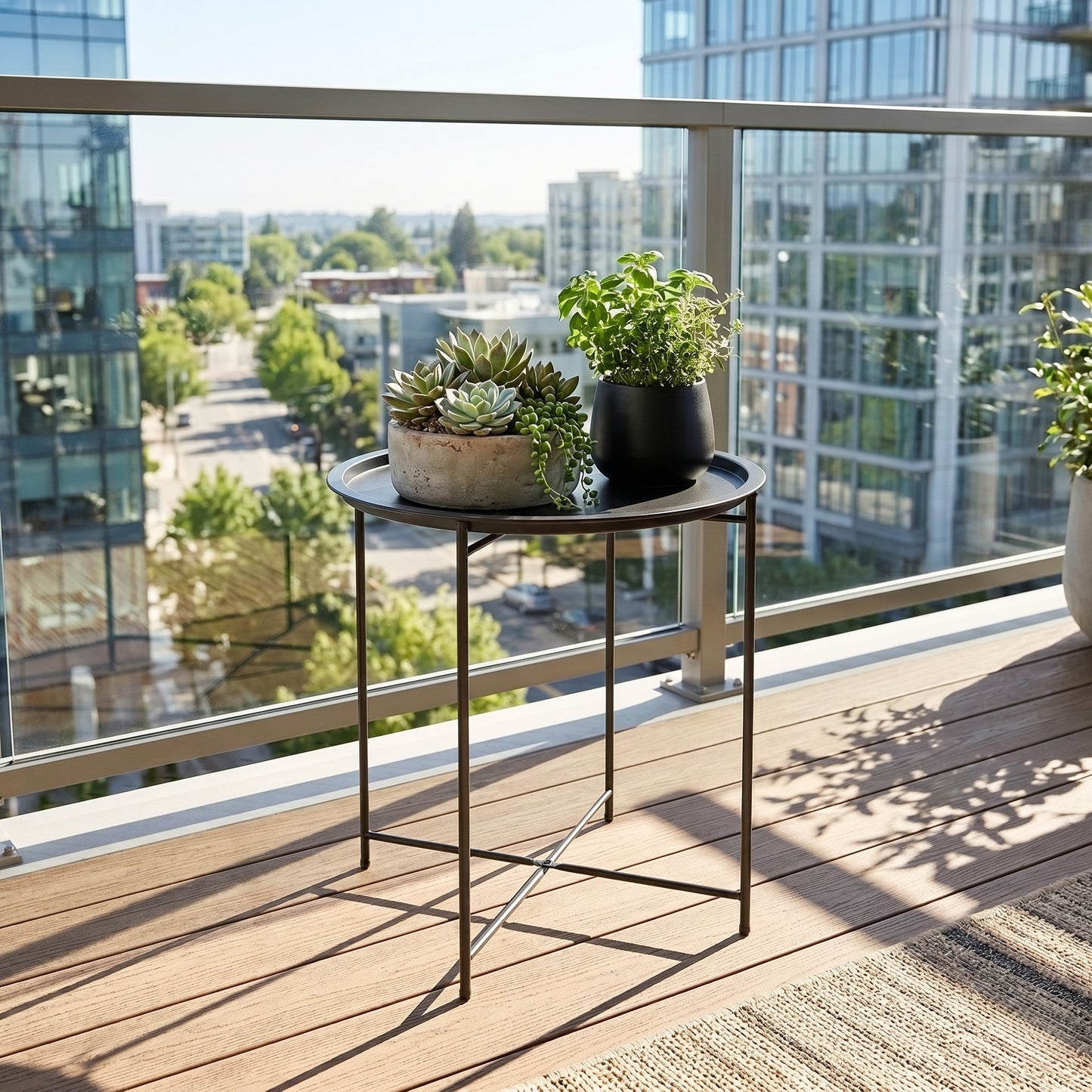 Steel Removable Tray Top Garden Table - Black