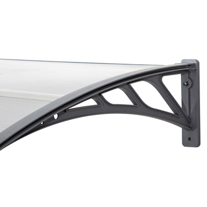 Front Door Canopy Outdoor Awning Aluminium Rigid Plastic Polycarbonate Rain Shelter UV Water Rain Resistant 196 x 75cm Clear