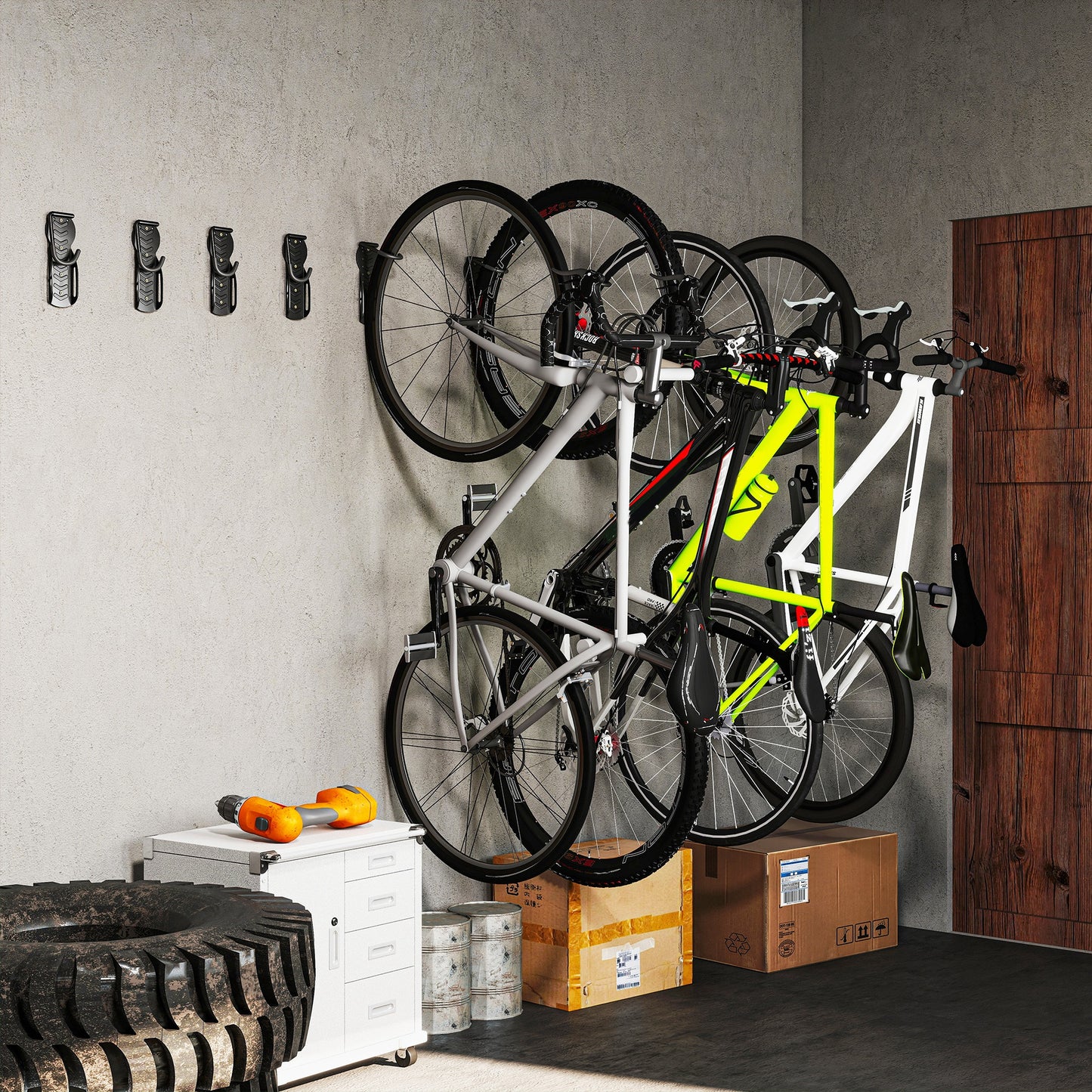 8 Pack Bike Rack, Wall Mounted Bicycle Hanger Hook, Foldable Garage Bike Wall Rack