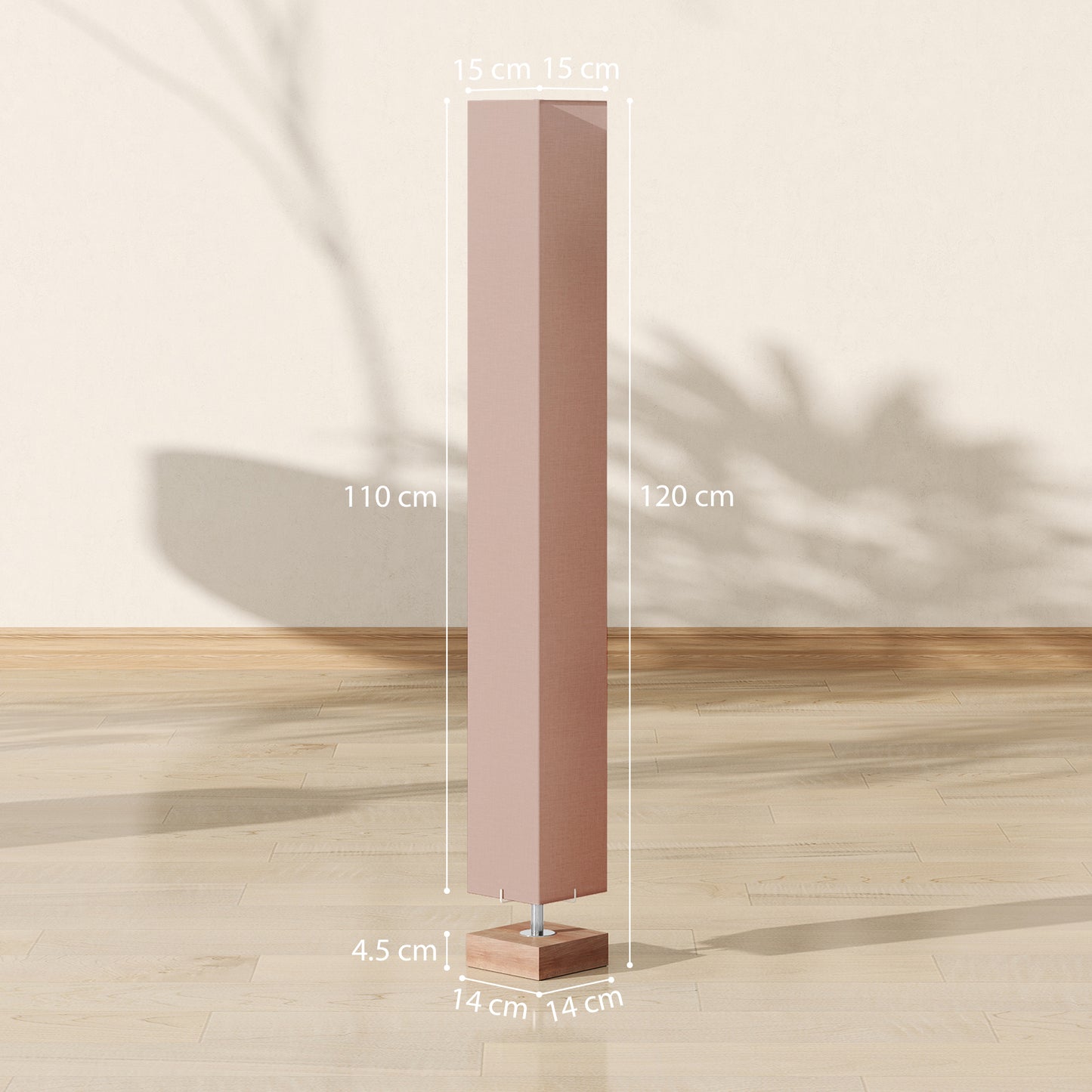 Floor Lamp, 120cm Standing Lamp with Linen Lampshade, Standard Light with Pine Wood Base for Living Room