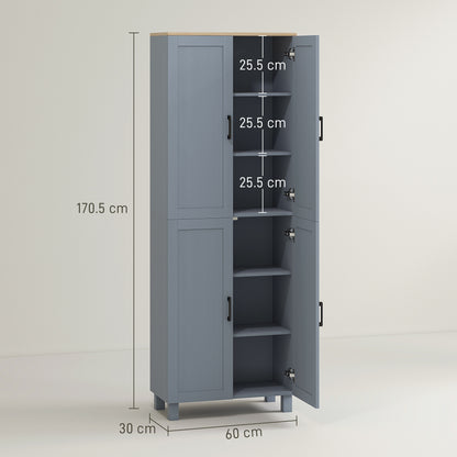 Freestanding Kitchen Cupboard, 4-Door Storage Cabinet with Adjustable Shelves, Modern Kitchen Pantry, 170cm, Grey