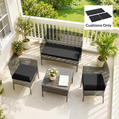 Outdoor Seat Cushion Pads for Rattan Furniture, 3 PCs Garden Furniture Cushions, Black