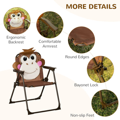 Kids Bistro Table and Chair Set, Outdoor Folding Garden Furniture w/Monkey Design, Removable, Adjustable Sun Umbrella