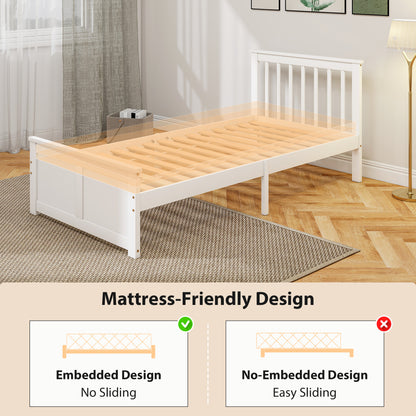 Wooden Single Bed Frame, with Drawers - White