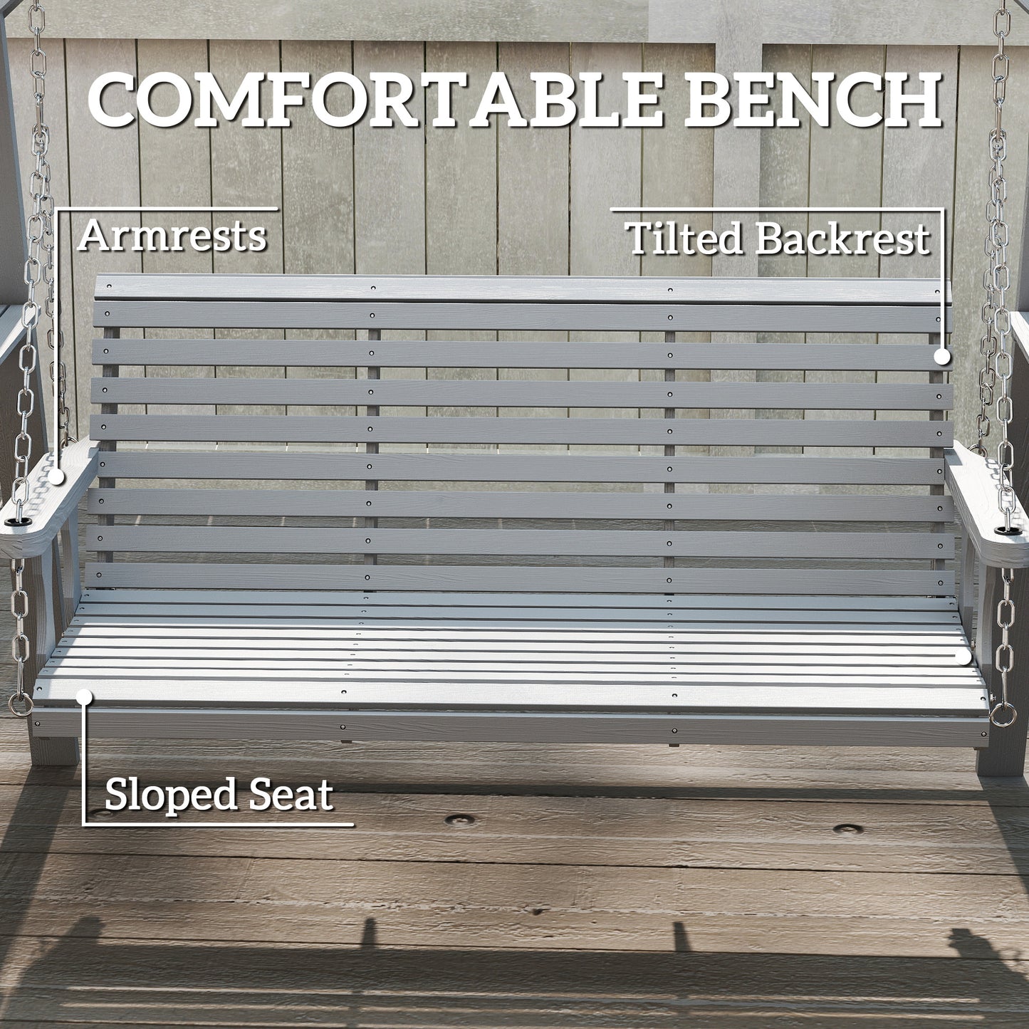 Three-Seater Wooden Swing Bench, Dark Grey