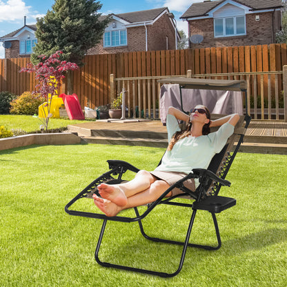Zero Gravity Lounger Chair, Folding Reclining Patio Chair with Shade Cover, Padded Seat, Cup Holder