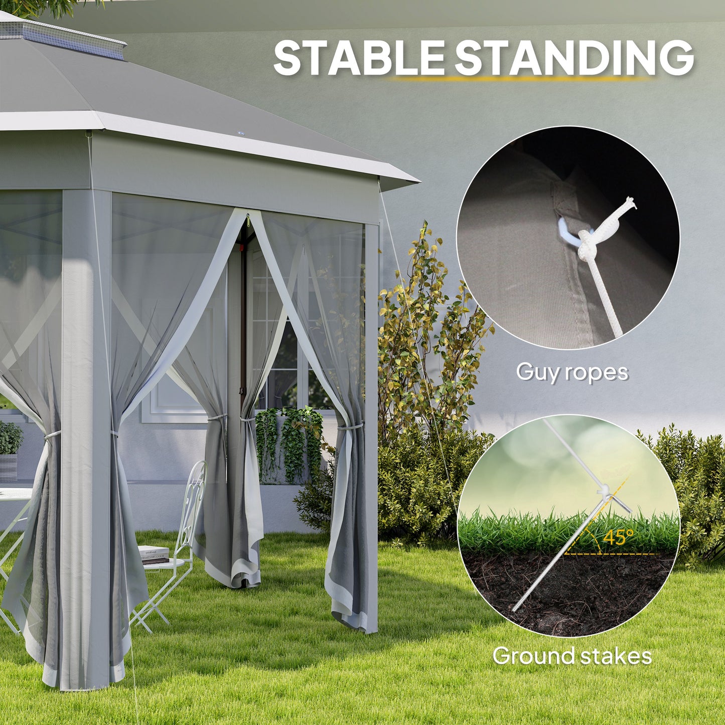 3 x 4m Garden Gazebo Hexagon Pop Up Gazebo Party Tent Canopy Double Roof Instant Shelter