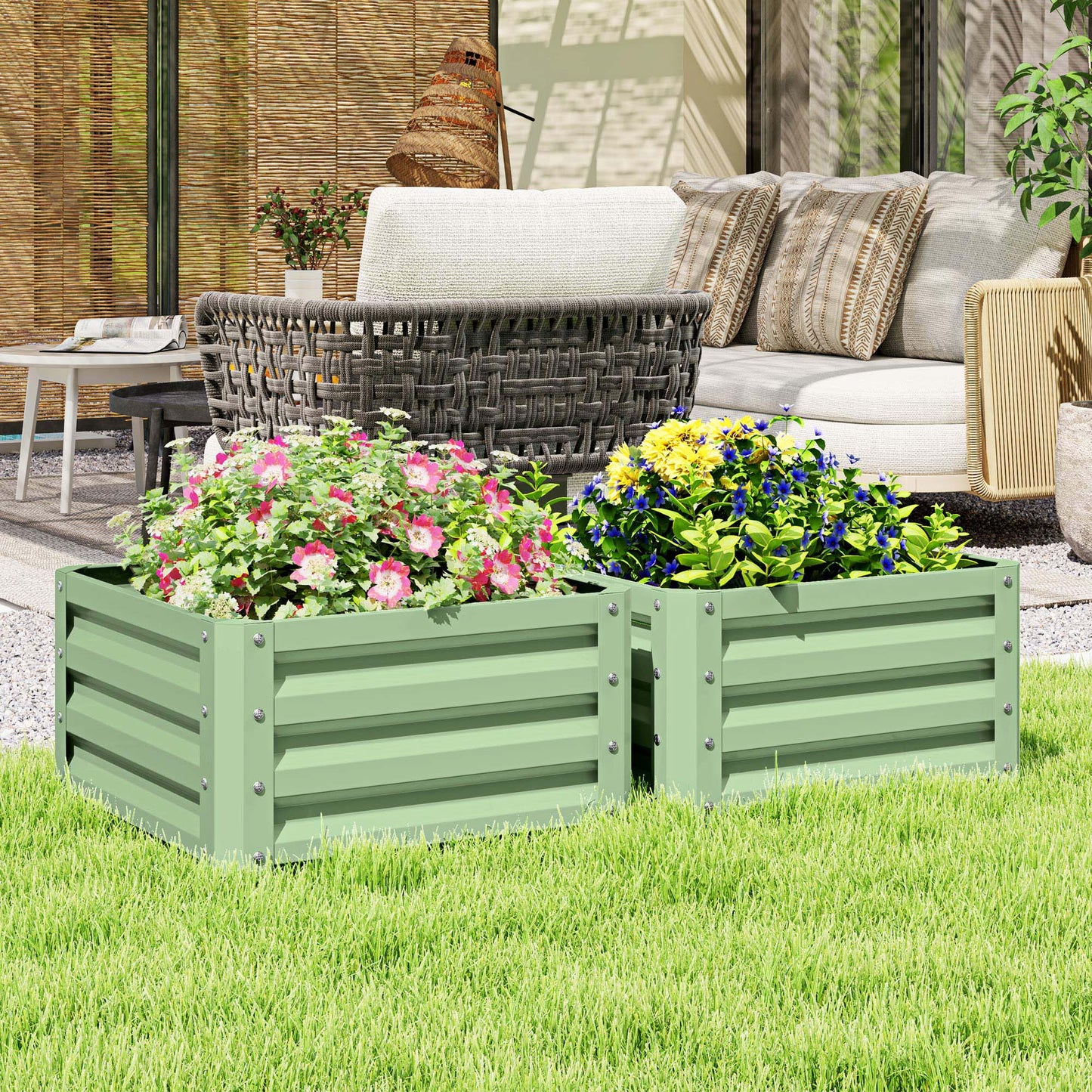 Set of Two 60 x 60cm Steel Planter Boxes - Light Green