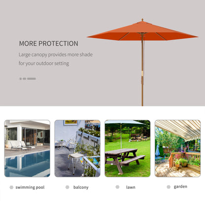 2.5m Wood Garden Parasol Sun Shade Patio Outdoor Wooden Umbrella Canopy, Table Market Umbrella with Vent, 38mm Pole