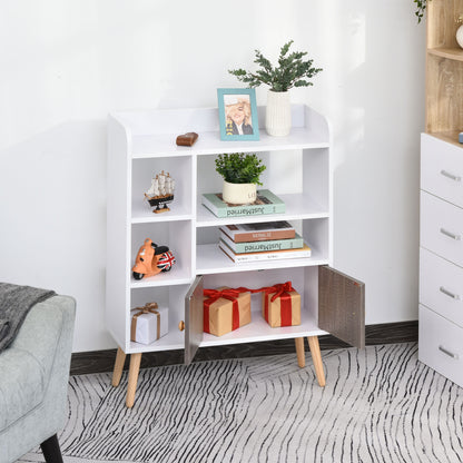 Bookcase, Freestanding Book Shelf with Storage Cabinet, 6 Shelves and Wood Legs for Home Office Display, White and Grey