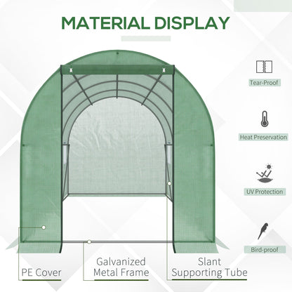 Walk-in Polytunnel Greenhouse, Outdoor Garden Tunnel Greenhouse Tent with Zipped Roll-Up Door and 8 Mesh Windows, 4 x 2M