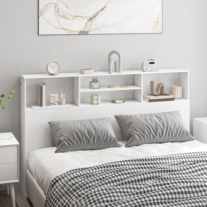 King-Size Headboard with Storage, Freestanding Bed Headboard with 4 Open Compartments for Bedroom, White