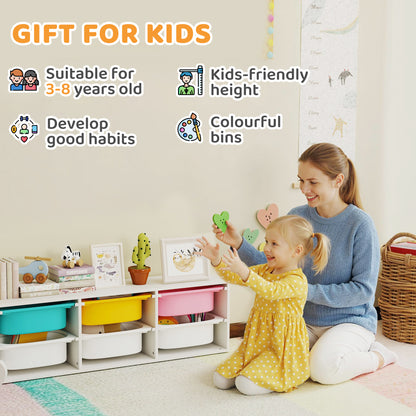 Low Height 2 Tiers Storage Organiser, Kids Toy Storage Unit with 6 Removable Bins for Bedroom, Nursery, Playroom