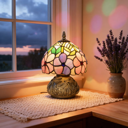 Tiffany-Style Table Lamp with Sculpted Dragonfly Base, Handcrafted Classic Stained Glass Bedside Lamp for Living Room and Bed