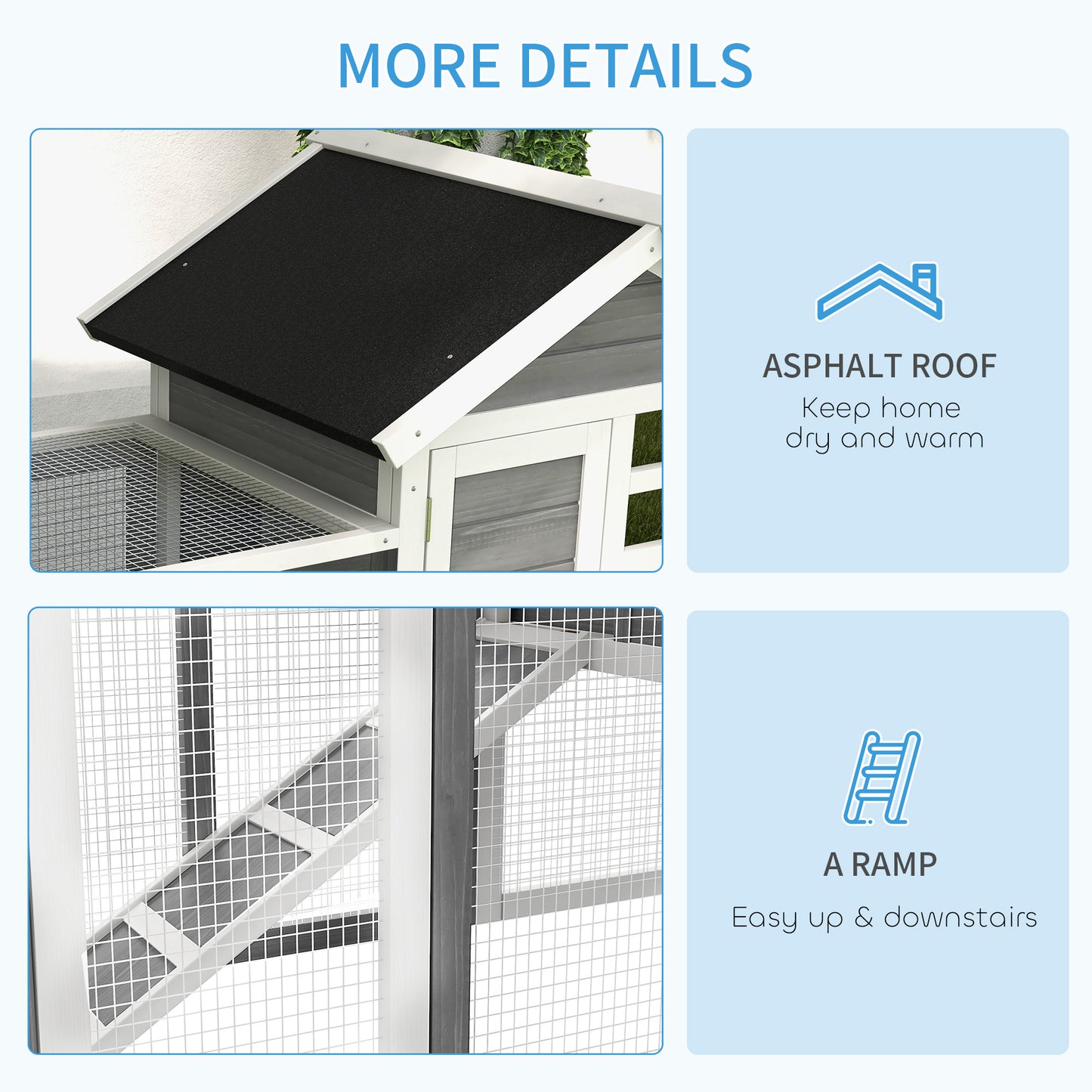 Rabbit Hutch Outdoor Wooden Guinea Pig Hutch Rabbit Run Bunny Cage Small Animal House Pull-Out Tray, Grey, 124 x 63 x 93 cm