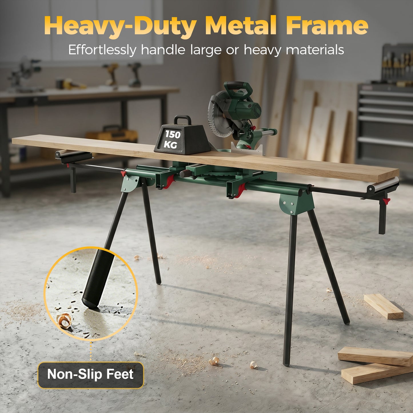Universal Mitre Saw Stand with Adjustable Rollers and Support Arms, Portable Miter Saw Stand with Folding Legs