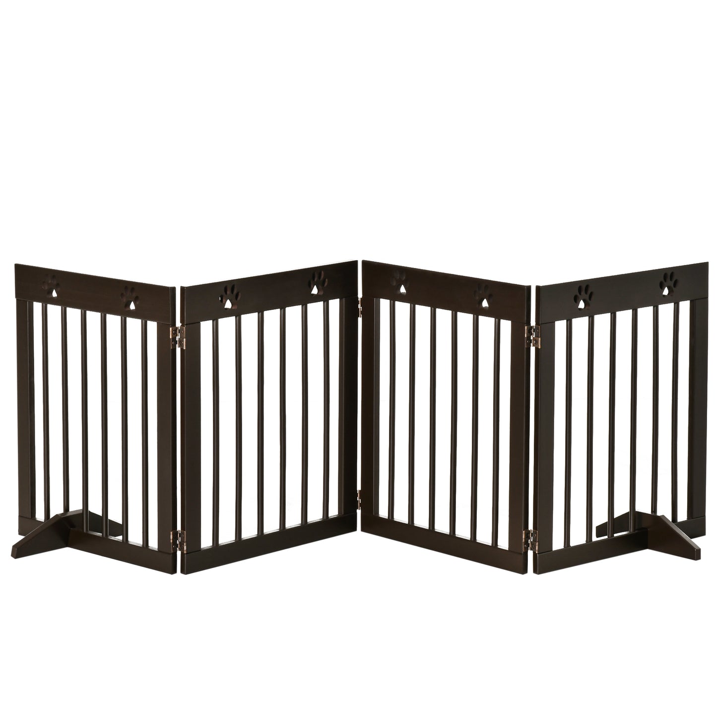 Freestanding Pet Gate 4 Panel Wooden Dog Barrier Folding Safety Fence with Support Feet up to 204cm Long 61cm Tall for Doorwa