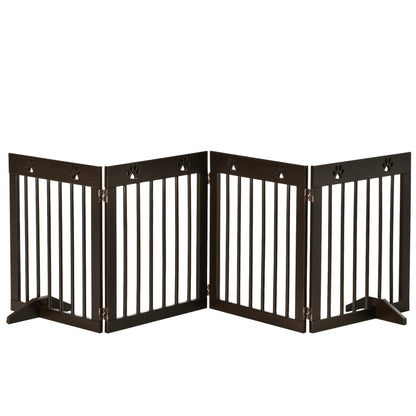 Freestanding Pet Gate 4 Panel Wooden Dog Barrier Folding Safety Fence with Support Feet up to 204cm Long 61cm Tall for Doorwa