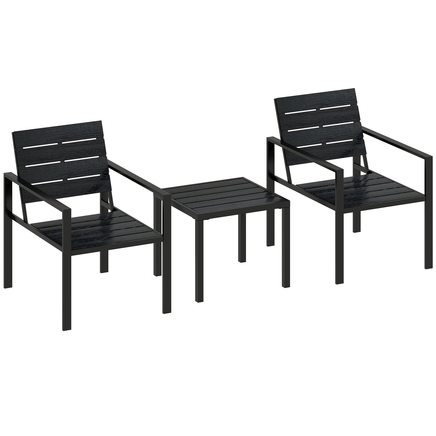 3 Pieces Garden Bistro Set for 2, Outdoor Bistro Table and Chairs with Metal Frame, Plastic Patio Furniture Set