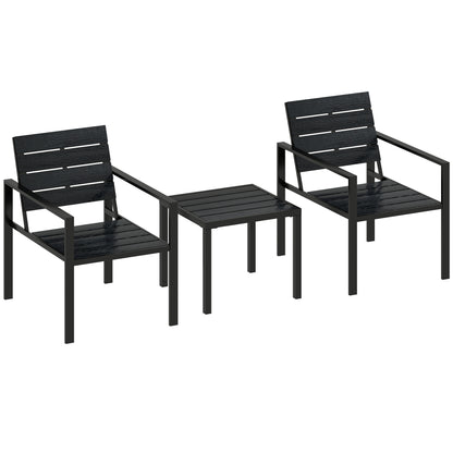 3 Pieces Garden Bistro Set for 2, Outdoor Bistro Table and Chairs with Metal Frame, Plastic Patio Furniture Set