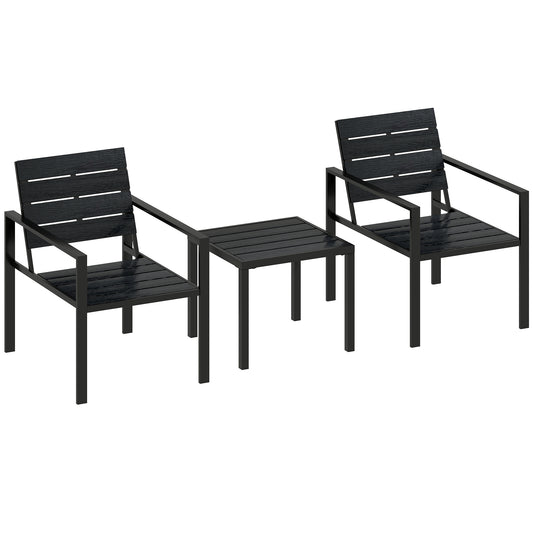 3 Pieces Garden Bistro Set for 2, Outdoor Bistro Table and Chairs with Metal Frame, Plastic Patio Furniture Set