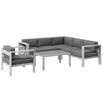 Five-Piece Aluminium Garden Sofa Set, with Glass-Top Table - Grey
