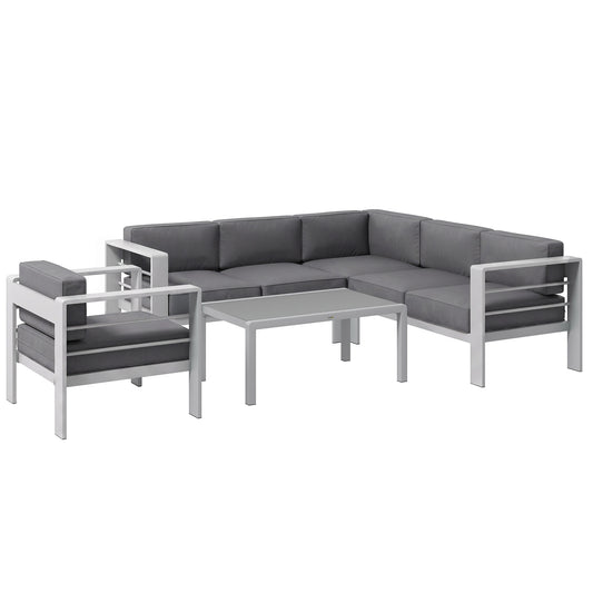 Five-Piece Aluminium Garden Sofa Set, with Glass-Top Table - Grey