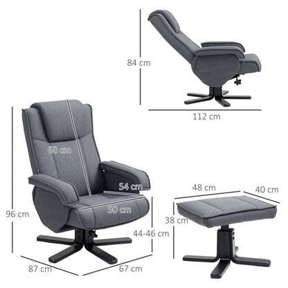 Swivel Recliner Chair with Footstool - Charcoal Grey Linen