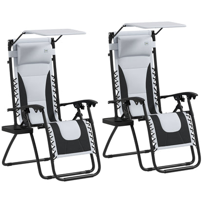 Zero Gravity Lounger Chair Set of 2, Folding Reclining Patio Chair with Shade Cover, Padded Seat, Cup Holder