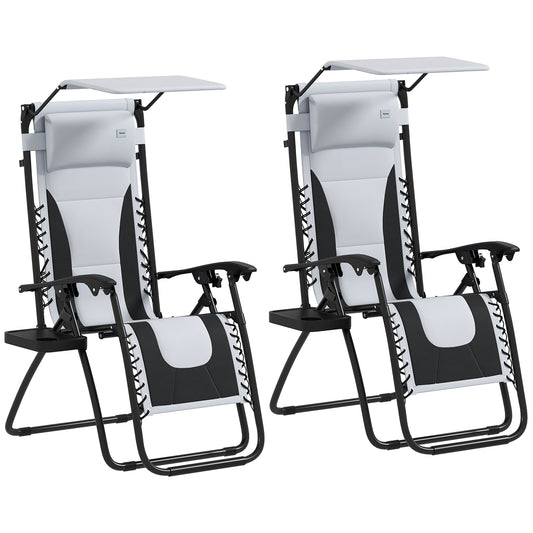 Zero Gravity Lounger Chair Set of 2, Folding Reclining Patio Chair with Shade Cover, Padded Seat, Cup Holder