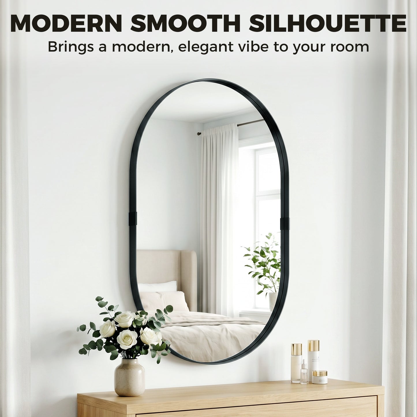 Wall Mirror, Bathroom Mirror with Elevated Aluminium Alloy Frame, 60 x 90 cm, Black