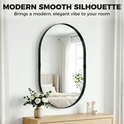 Wall Mirror, Bathroom Mirror with Elevated Aluminium Alloy Frame, 60 x 90 cm, Black