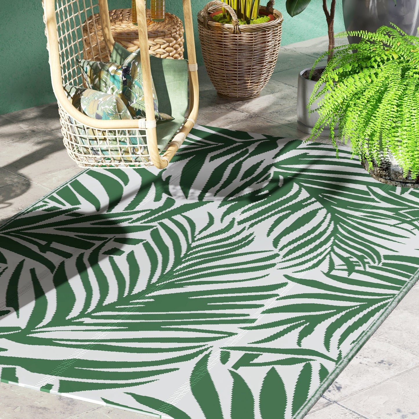 Reversible Outdoor RV Rug, 1.5 x 2.4m Patio Floor Mat, Waterproof Plastic Straw Rug for Garden, Deck, Picnic, Beach, Camping