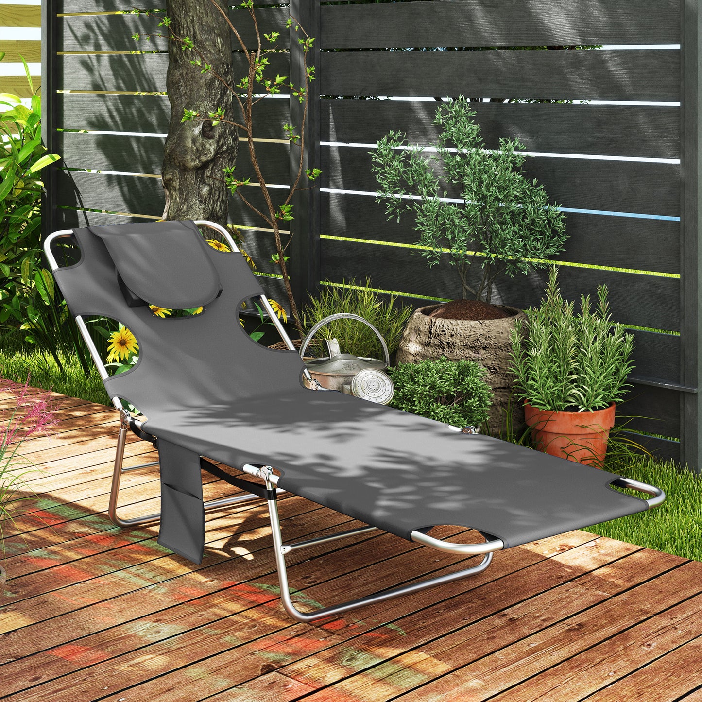 Reclining Face Hole Sun Lounger - Dark Grey