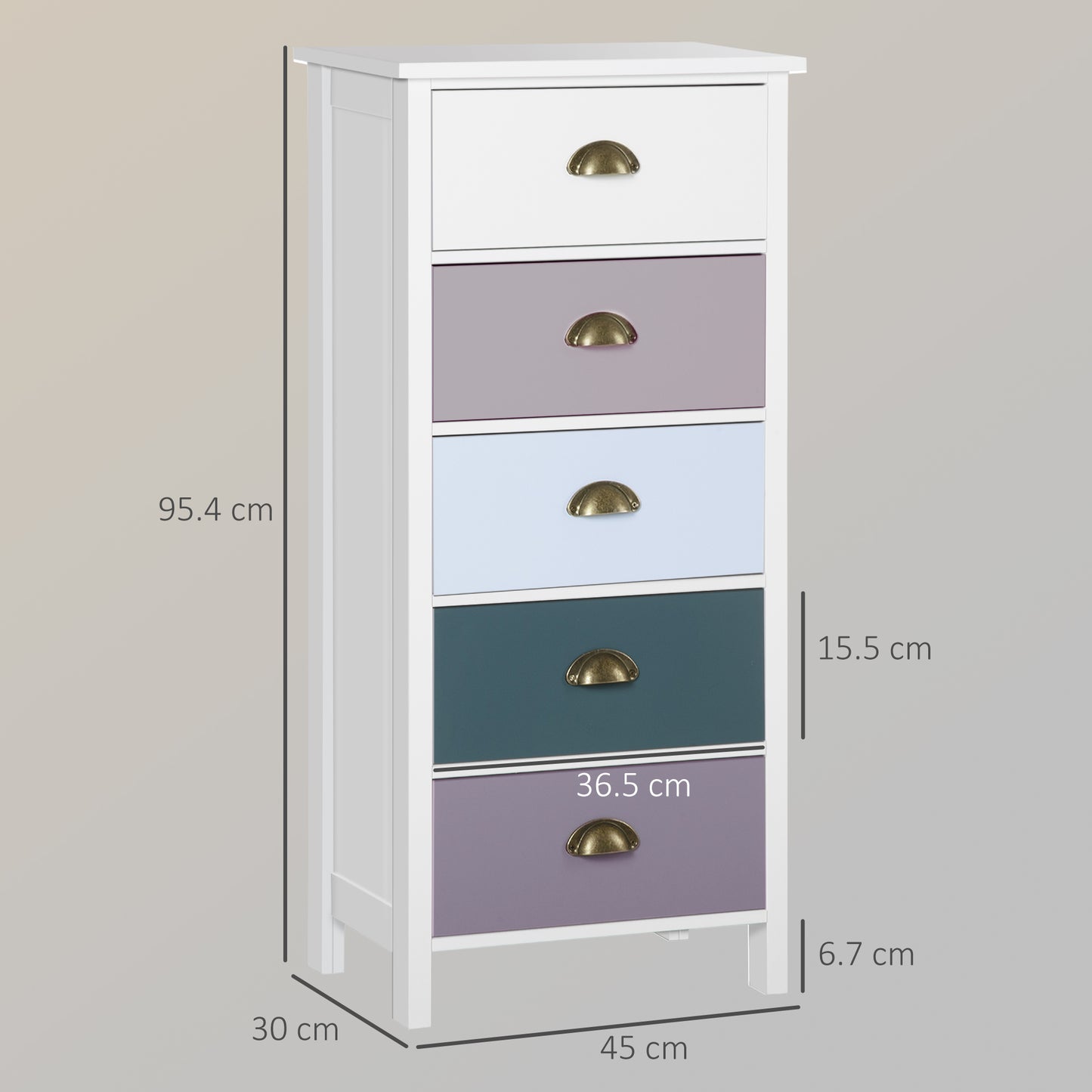 Slim Storage Cabinet Organiser, Chest of Drawers, 5-Drawer Dresser with Metal Handle for Living Room, Bedroom, Blue