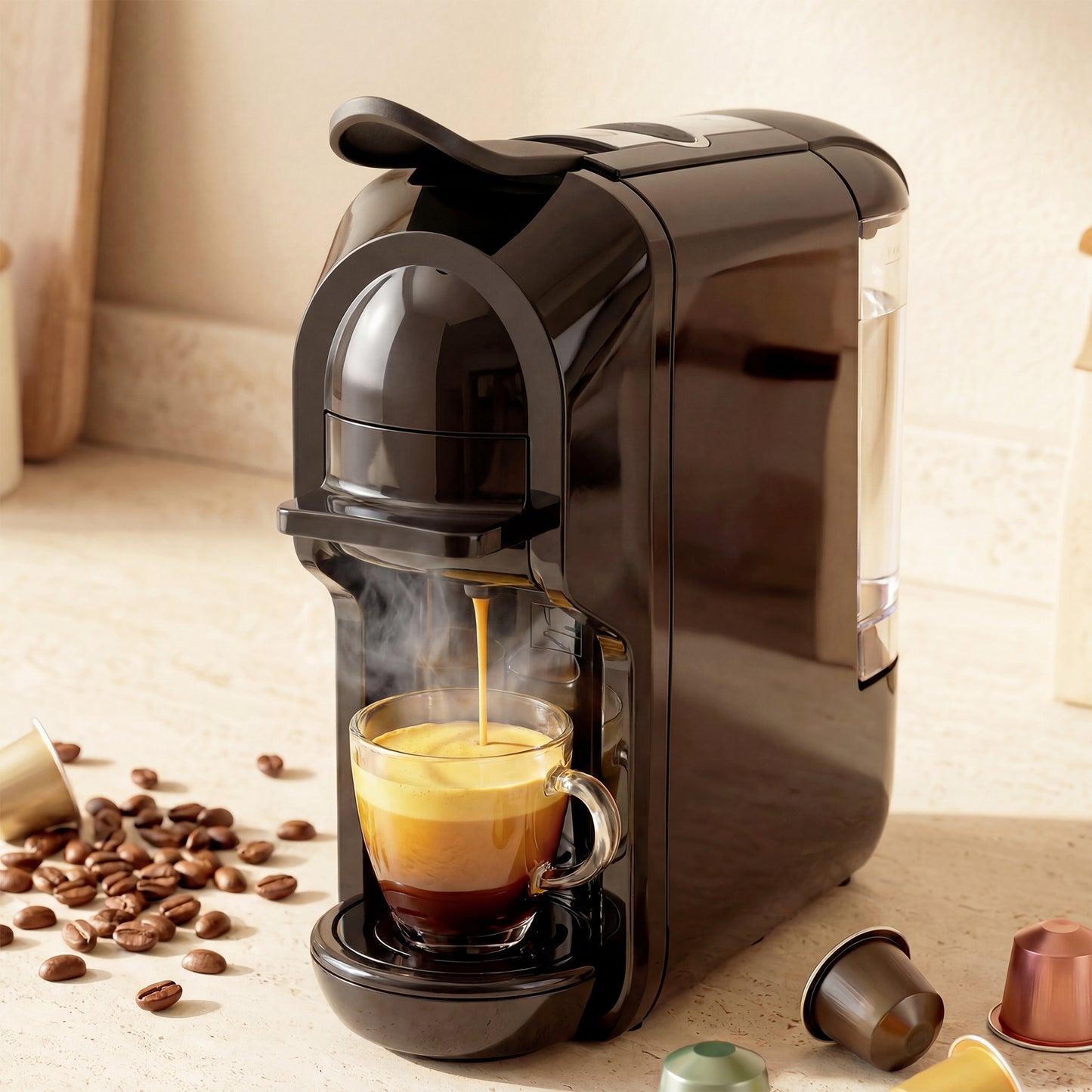 Pod Coffee Machine for Nespresso, Dolce Gusto Capsule & Ground Coffee, Small Semi Automatic Coffee Maker, 19 Bar, 0.6L