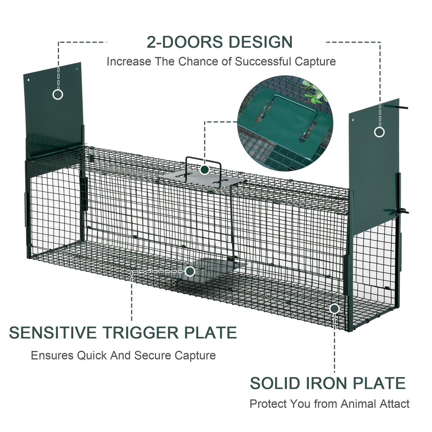 Two-Door Live Trap for Small Animals, Animal Trap for Rat, Mice - Dark Green