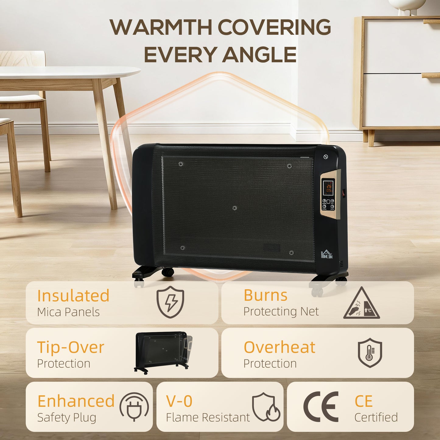 Mica Electric Space Heater, Portable Heater for Home with 2 Heat Settings, Living Room, Study, Garage