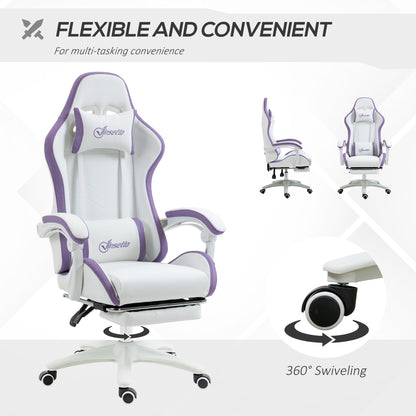 Computer Gaming Chair, PU Leather Office Desk Chair with Footrest, Swivel Wheels, 135° Reclining Back, Lumbar Support