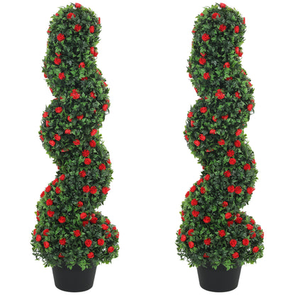 Decorative Artificial Plants Set of 2, UV Resistant Fake Plants in Pot for Indoor Outdoor Decor, 90cm, Red